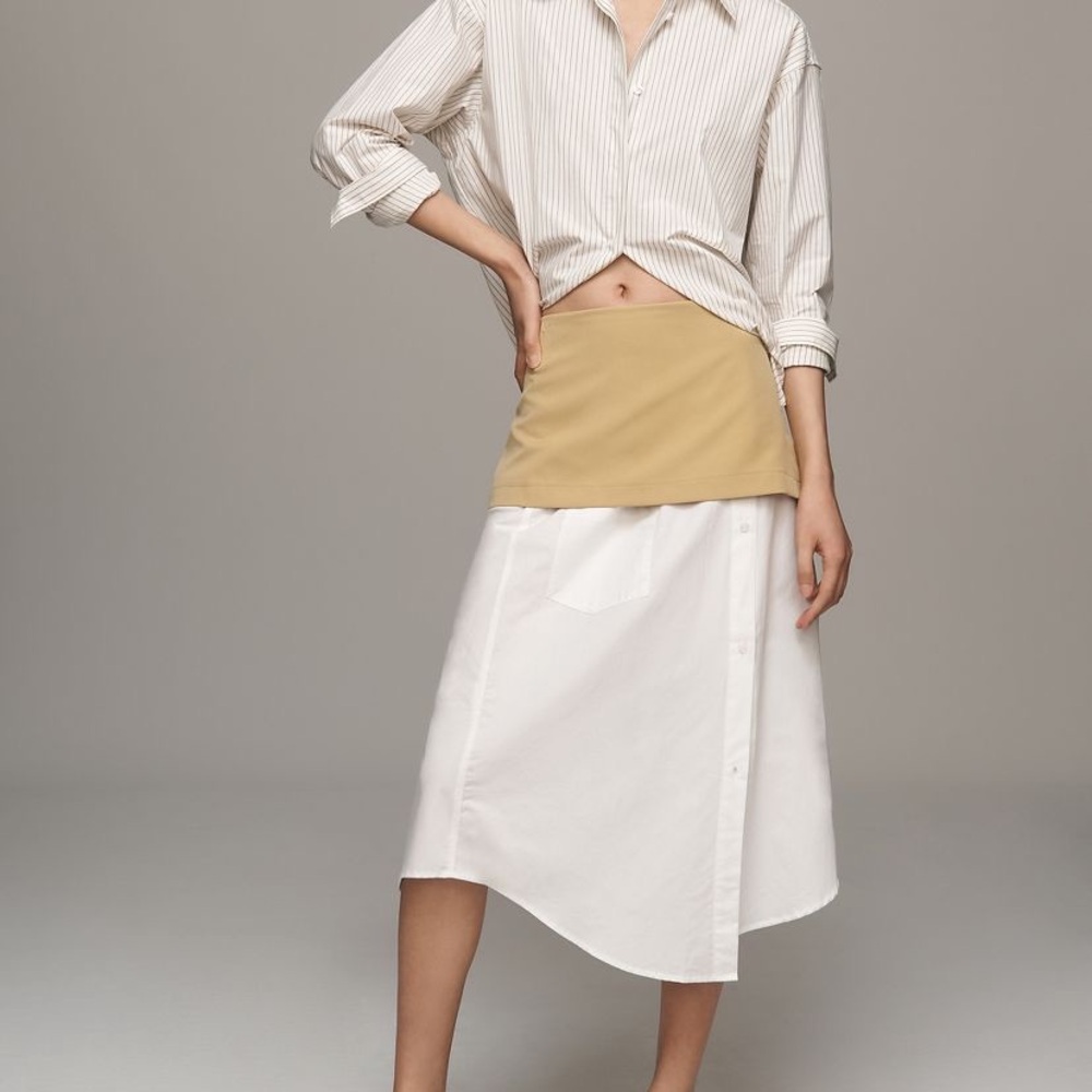 Anthropologie Tan Midi A-Line Skirt Asymmetrical Wrap